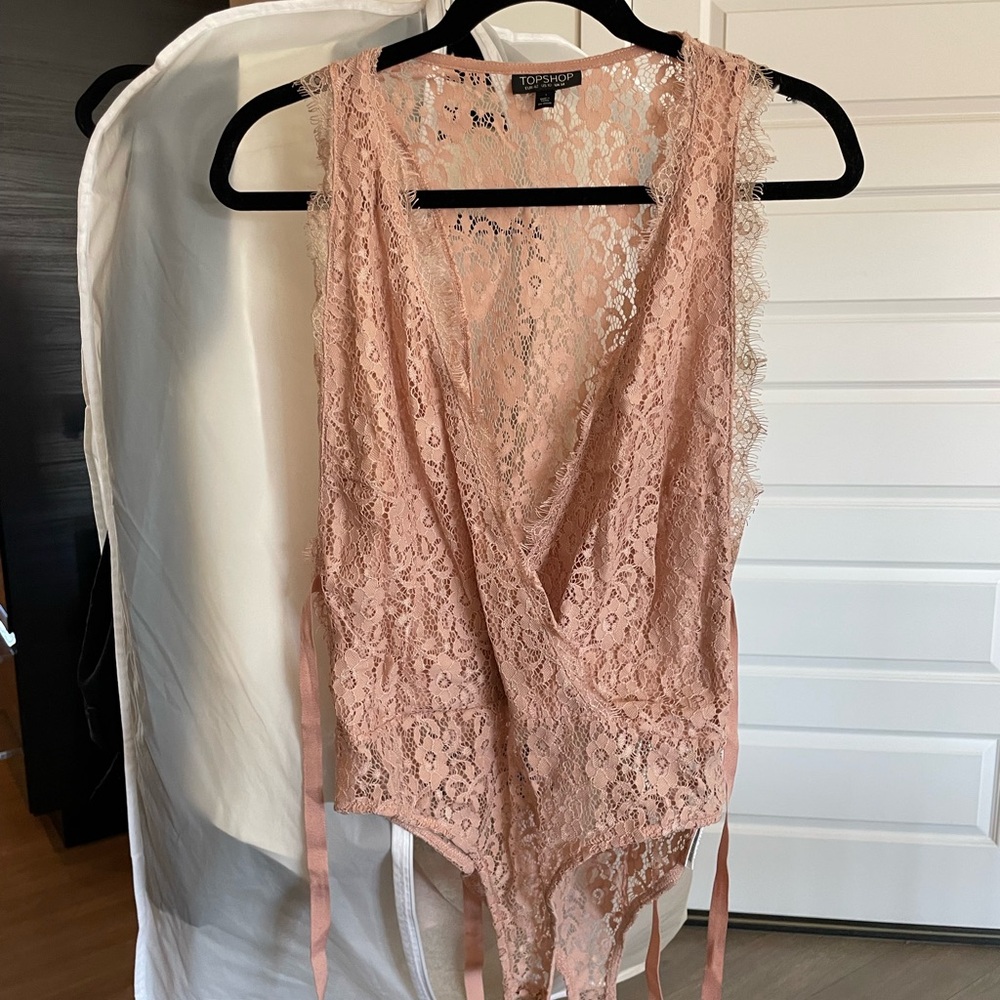 Topshop Blush Lace Top